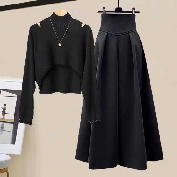 Two Piece Dress 2023 Autumn Winter Skirt Sets For Women Outfits Korean Casual Knitwears Pullover Sweater And High Waist Skirts Two Piece SetsL231026