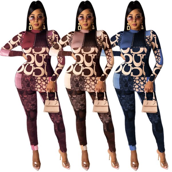 Women sexy night club wear sexy sheer mesh Jumpsuits fall winter long sleeve overalls sexy skinny bodysuits S-2XL print leggings 4274