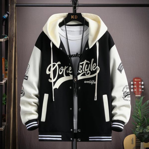 Trendy Hip Hop Hooded Baseball Uniform Unisex Lightweight Sportswear Jacket Men's Bomber Jackets Autumn Coat Letter Printed 240113