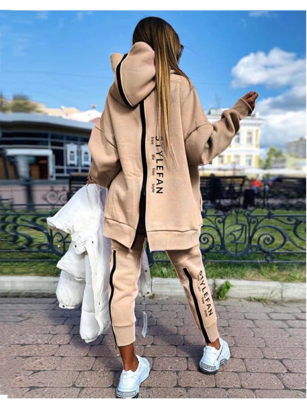 Basic Women Letter Sweatshirts 2 Piece Sets Tracksuit Fashion Suit Autumn Female Korea Trouser and Pullover Hooded Streetwear 240113