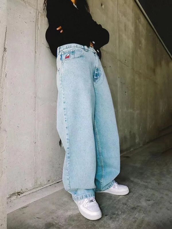 Y2K Golf Trap Wang Jeans for Men Streetwear Baggy Embroidery Denim Leisure Simple Cargo Pants Women Mujer 240113