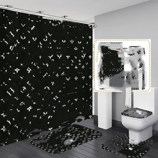 Trend Print Shower Curtains Sets High-grade Four-piece Must Suit Bathroom Anti-peeping Non-slip Deodorant Bath Toilet Mats