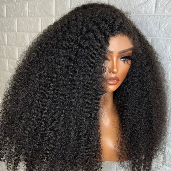 250% Density Indian Afro Kinky Curly Human Hair Wigs for Women 13x4 Lace Frontal Wig Black Synthetic Wig with Transparent Lace Remy