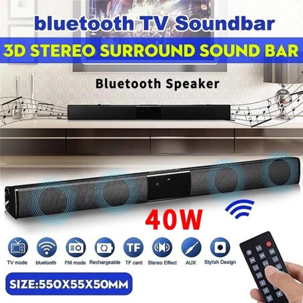 40W Soundbar TV Portable Bluetoothcompatible Ser Sound bar Wireless Column Home Theater System RCA AUX For PC 240125