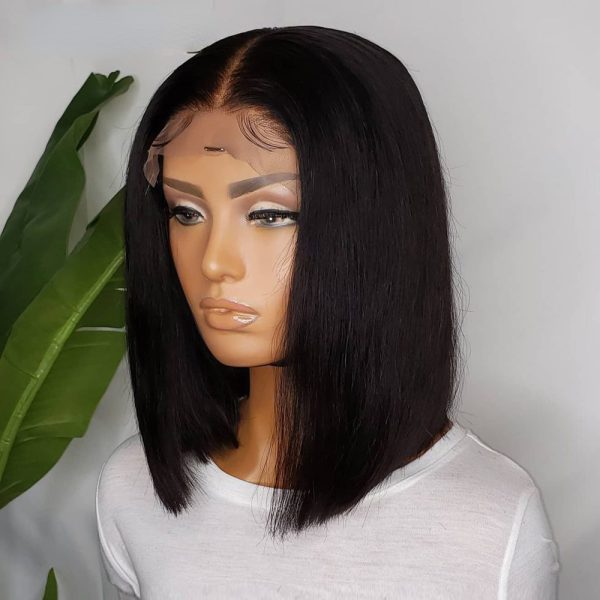 Brazilian Hair Glueless 13X4 Short Straight Bob Wig Ready To Wear Human Hair Lace Frontal Wigs for Women PrePlucked Wear and Go