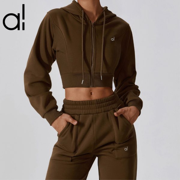 3D AL Micro Jacket Yoga Cropped Sweatshirts Full Zip Plush Hoodies Break Line Jongging Sportswear High Waisted Sweatpants