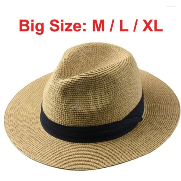 Wide Brim Hats Over Size Straw Sun Hat For Men Big Head 62cm Panama Male Outdoor Fishing Beach Foldable Jazz Top Sunscreen Visor