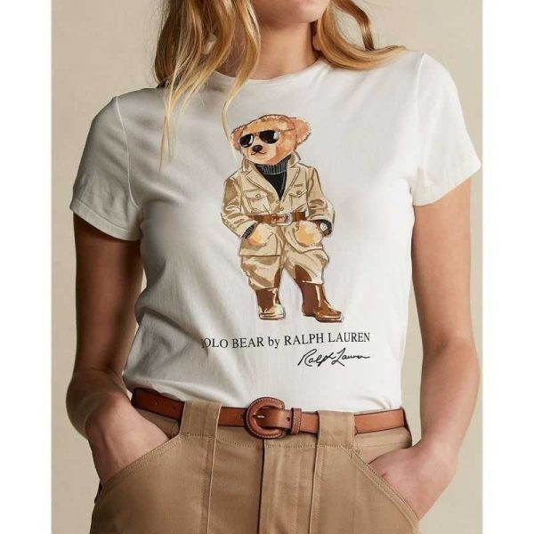 Women's Tshirt Summer Womens Little Bear Pure Cotton Printed Round Neck Short Sleeve Cartoon Pattern with Trendy Brand Tshirt