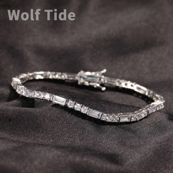 Wolf Tide 3mm Bling Cz Stone Tennis Bracelet Baguette Full Iced Out Round Square Cubic Zircon Chain Bangle Bracelets Hip Hop Top Quality Jewelry Accessories Bijoux