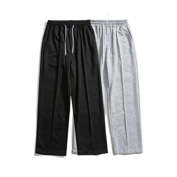 2023 Spring Mens Baggy Sweatpants Korean Fashion Streetwear Light Grey Straight Wide Leg Pants Casual Trousers Male 240301