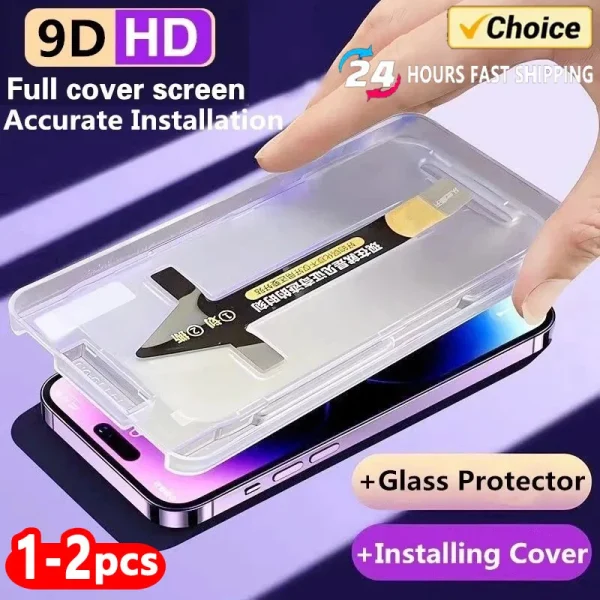 8K High End Tempered Glass For iPhone 16 15 14 13 12 11 Pro Max XS MAX 15 Plus Screen Protector With Alignment Mounting Cover