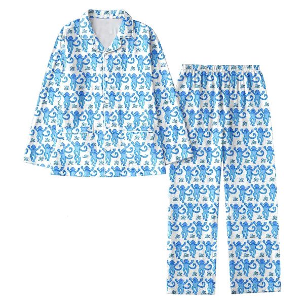 Womens 2-piece pajama set casual and cute rolling rabbit print long sleeved shirt+pants set lapel pajamas womens pajamas 240315