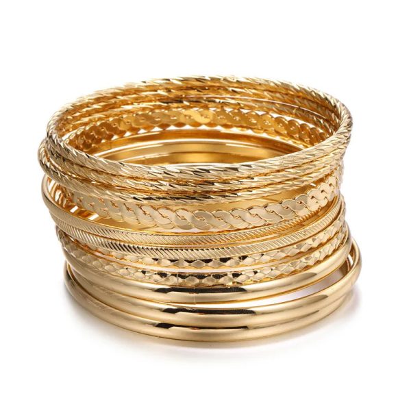 12pcs Punk Curb Cuban Chain Bracelets Set for Women Miami Boho Thick Gold Color Charm Bracelets Bangles Fashion Jewelry 240305