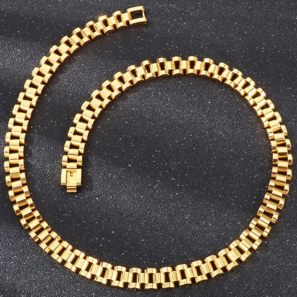 5060CM 10MM Watch Strap Chain Style Necklace For Men Women Gold Color Stainless Steel Choker Necklaces Jewellery Accessories 240313