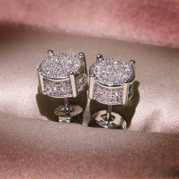 Top Quality Cubic Zirconia Stud Earrings 18K White Gold Plated Sparkling Austrian Crystal Simulated Diamond Earrings For Men Women Birthday Jewelry Gift