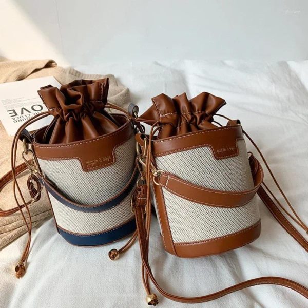 Totes Women Shoulder Bags Cylinder PU Leather Bucket Crossbody Bag Casual Drawstring Handbags Purse For Travel Shopping