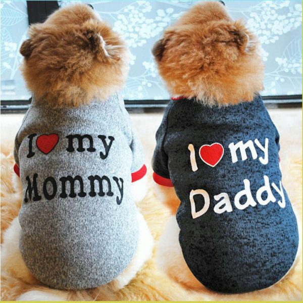 Toy Small Dogs and Cats - "I Mommy""i Love My Daddy", Soft Letter Print Pet Sweater