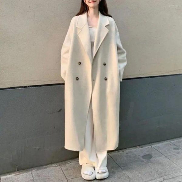 Women's Trench Coats Women Long Double-sided Woolen Retro Loose Female Overcoat Double Breasted Ladies Windbreak Autumn Winter 2024