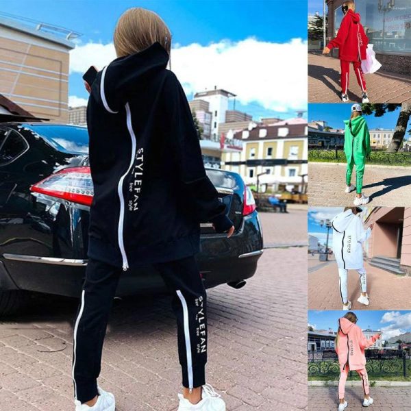 Women's Two Piece Pants Winter 2024 Oversized Tracksuit Back Zipper Long Hoodie Set Street Sportswear Pullover Hip-Hop Two-Piece Women