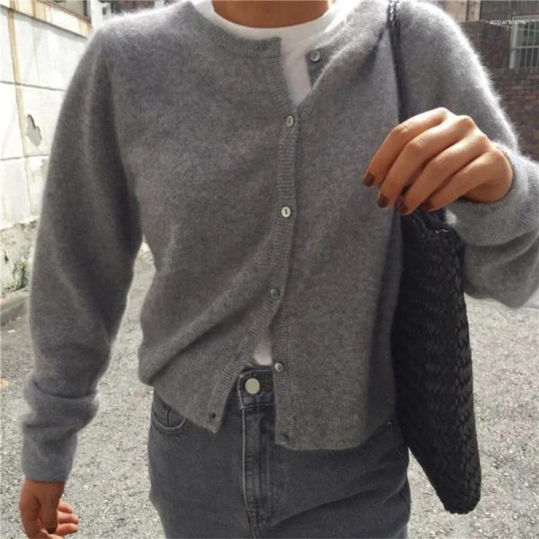 Women's Knits Solid Color Knitted For Women Cardigan Korean Single Breasted Long Sleeve Jumper Woman Round Neck All Match Cardigans Outwear