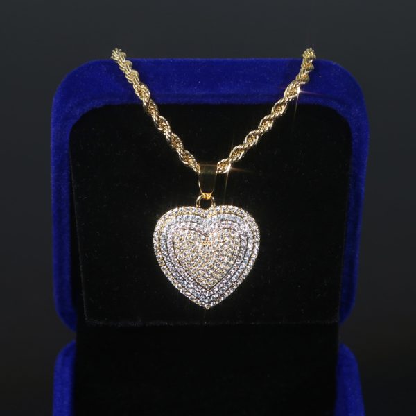 Bling Cz Paved Two Tone Color Heart Pendant Necklace Iced Out Shiny Cubic Zirconia Hip Hop Jewelry for Girls Women Man Boy Gift