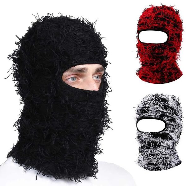 Balaclava Distressed Knitted Full Face Ski Mask for Men Women Beanies Hats Skullies Camouflage Winter Warm Bonnet Windproof 240401