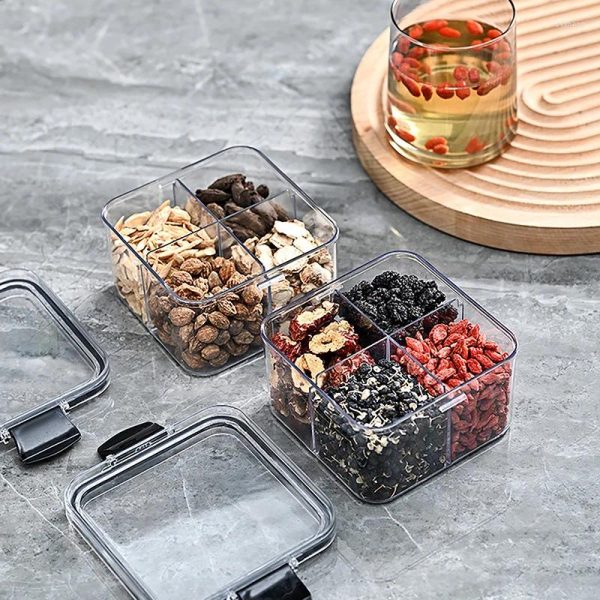 Baking Tools 4 Grids Kitchen Storage Box Moisture-proof Sealed Transparent Organizers Cereal Candy Dispenser Food Containers