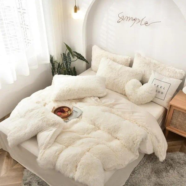 Bedding Sets Coral Fleece Winter Thick Set Pure Color Mink Velvet Duvet Cover Bed Sheet Linen Pillowcases Lamb