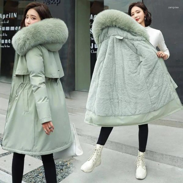 Women's Trench Coats Winter Jacket 2024 Women Parka Clothes Long Coat Wool Liner Hooded Fur Collar Thick Warm Snow Wear Padded 6XL