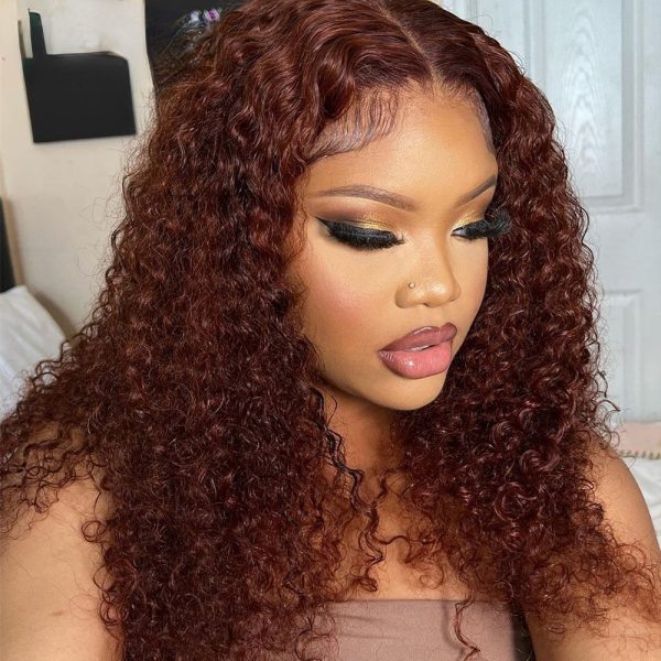 40inch Brazilian Hair Reddish Brown Deep Wave Frontal Wig Glueless13X4 HD Lace Frontal Wig Colored Deep Wave Synthetic Lace Front Wigs for Black Women