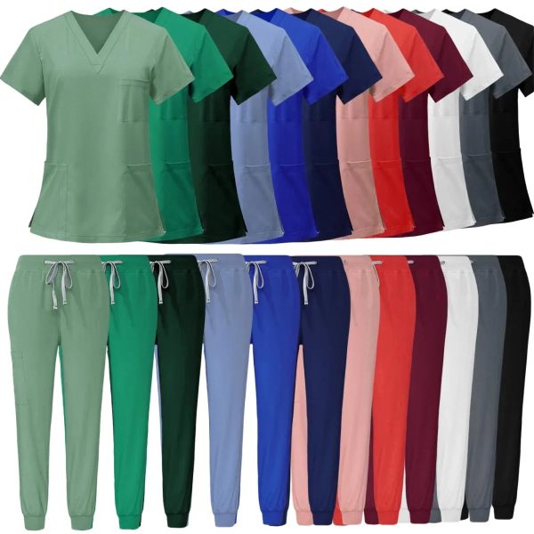 Anti Wrinkle Washable Soft Fabric Nurse Scrubs Hospital Uniform Scrubs Women Jogger Scrubs Sets Pair 240418