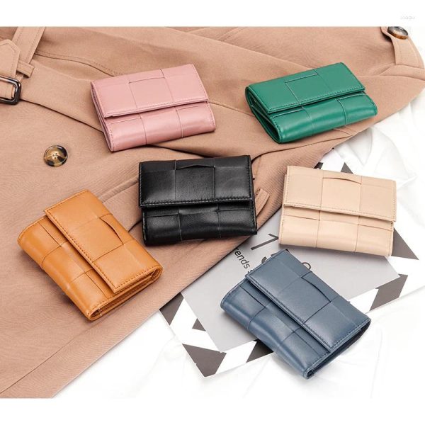 Wallets 6 Color 2024 Sheepskin Woven Small Wallet Women's Leather Large Capacity Short Zipper Zero