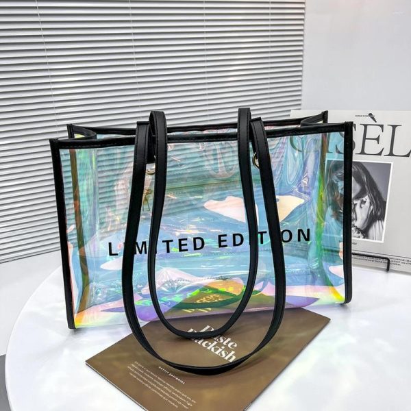 Totes Women Letters Large Capacity Shoulder Bags Laser PVC Transparent Handbag Female Casual Clear Summer Holiday Beach Bag