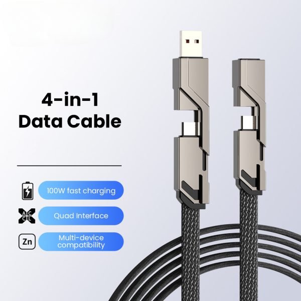 4 In 1 Fast Charging Cable 100W USB Type-C Cable Charging Cable For Huawei Samsung IPhone PD Power Bank USB C Cable Charger USB Date Cord 0.3m 1m 1.5m 2m