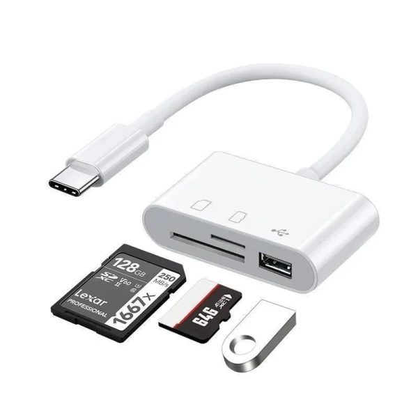 2024 Micro Three-in-one Card Reader Android To TF/ SD/USB Interface To Connect To Camera U Disk SD TF Card USB 2.0For Camera Connection Adapter