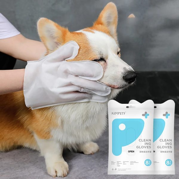 8-Pack Pet Cleaning SPA Gloves Soft Decontamination Cat Dog Disposable Non-woven Bath Gloves Pet Cleaning Grooming Tools Supplies