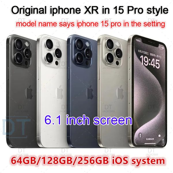 A+Excellent Condition,Original Unlocked apple iphone XR Covert to iphone 15 Pro Cellphone with 15 pro Camera appearance 3G RAM 64GB 128GB 256GB ROM Mobilephone