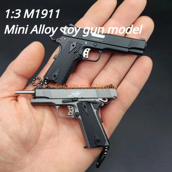 1:3 Scale Alloy M1911 Mini Toy Gun Model Metal Keychain Model Look Real Exquisite Can Not Fire Collection Detachable Fidget Toys Gifts for Adult Boys Birthday Gifts