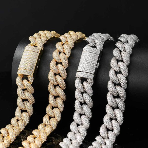 14mm/18mm Hip Hop Full Zircon Bubble Cuban Chain Necklace Bracelets Gold Plated Men Jewelry Set