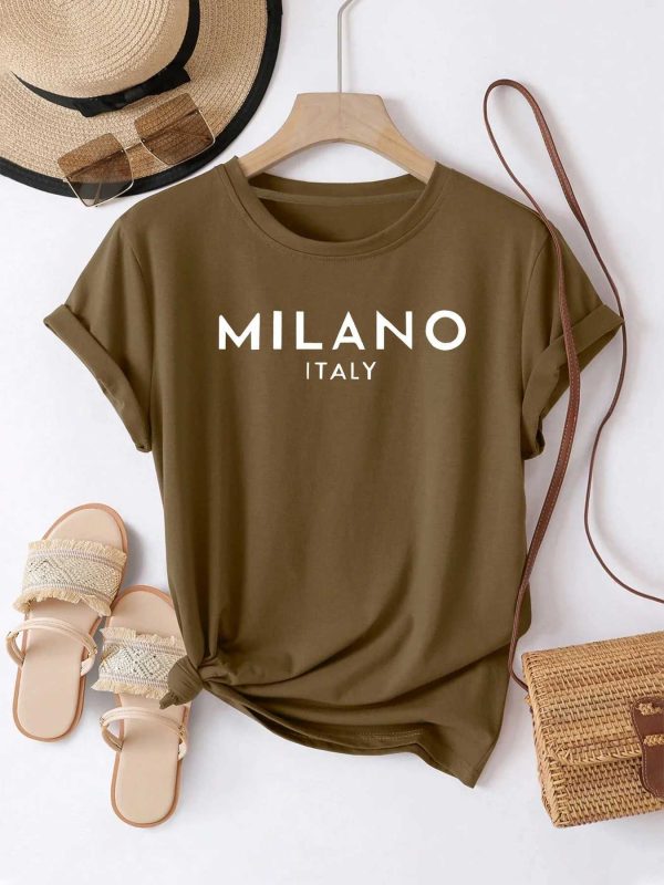 Women's T-Shirt Y2k Short Slves Summer Loose T-shirt Milano Italy Letter Print T New Casual Crew Neck Fashion Summer Tops Womens Clothing Y240509