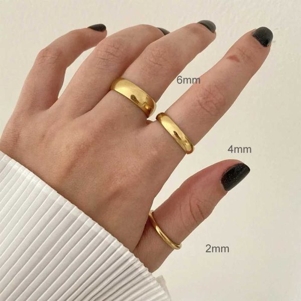 Band Rings The smallest single smooth stainless steel Rfor womens and mens classic 18K gold-plated couple ring wedding engagement jewelry J240516