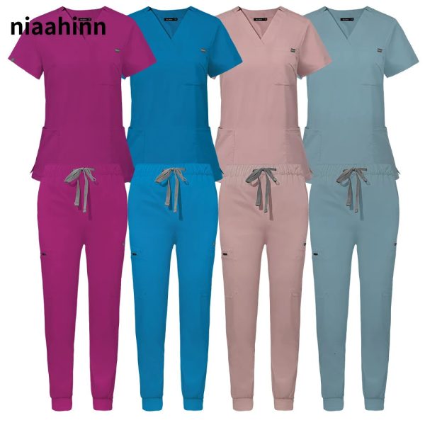 Beauty Agency Scrub Womens Suit Pet Shop Veterinary Nursing Accessories Uniform Breathable Top Pants Jogger Suits Unisex 240506