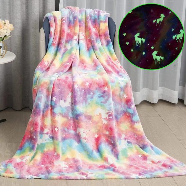 1pc Rainbow-colored Unicorn Printed Throw Flannel Blanket Soft Blanket For Sofa Couch Office Bed Camping Travelling, Multi-purpose Gift Blanket For All Season