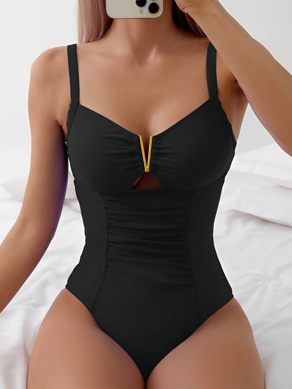 2023 Cut Out Ruched Front Swimsuit Swimwear Women Sexy Bathers Bathing Swimming Swim Suit Female Beachwear XXL 240522