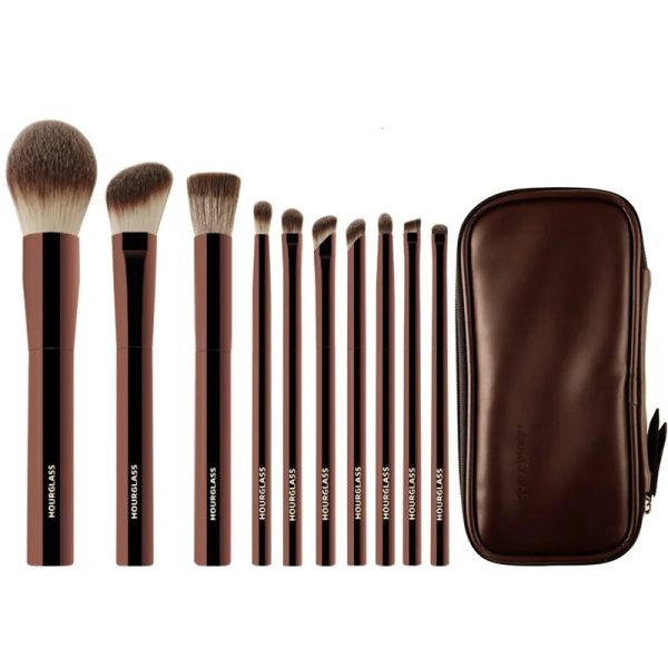 10pcsset Hourglass Makeup brushes Powder Eyeshadow Domed Crease Make up brush Stippling Angled Shadow Brow with cosmeetic bag 240522