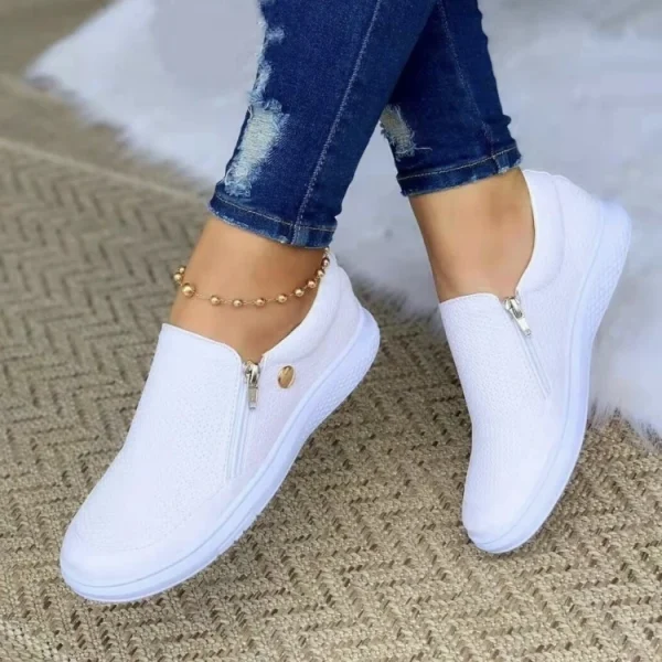 2022 Women Summer Breathable Mesh Shoes Double Zipper Slip On Flats Casual White Sneakers Lazy Shoes Walking Footwear Moccasins