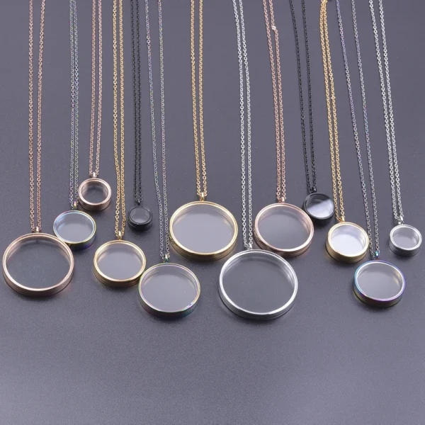 1Pc Inner Size 10-40mm Clear Round Memory Floating Locket Pendant Women Necklaces Glass Coin Holder Relicario Collares Jewelry