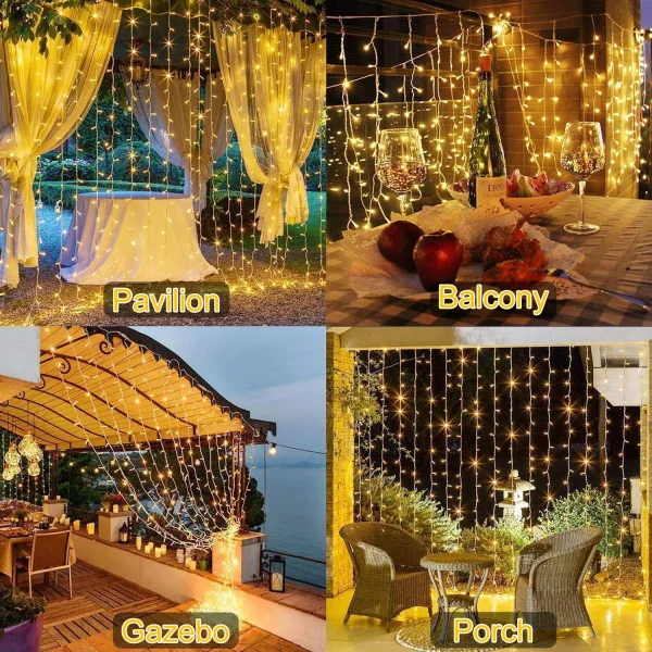 AlliLit LED Solar Curtain Fairy Lights Outdoor Gazebo Wedding Party Garden Yard Waterfall Garland Christmas Decoration