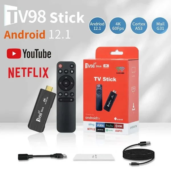 Ultra HD TV98 TV Stick Android 12.1 4K Smart Android TV Box 2.4G 5G WiFi Smart TV Box H.265 Network Media Player Set Top Box