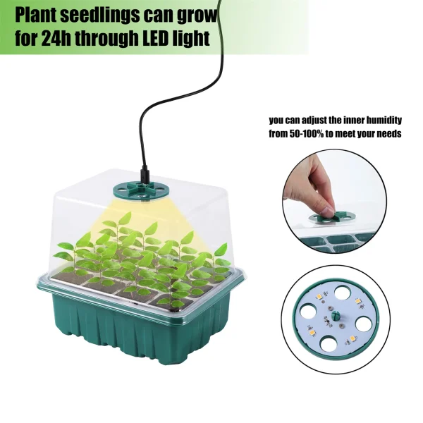 12Cells Seed Starter Tray With LED Grow Light Nursery Box Kit Mini-Shovel USB Wire Seedling Home Greenhouse Gaeden Growing Lamp